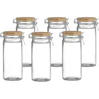 Urban Living Voorraadpot/bewaarpot- 6x - 1,3L - glas - met beugelsluiting - bamboe deksel