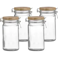Urban Living Weckpot/inmaakpot - 4x - 1L - glas - met beugelsluiting - bamboe deksel