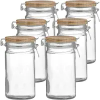 Urban Living Weckpot/inmaakpot - 10x - 1L - glas - met beugelsluiting - bamboe deksel