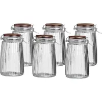 Urban Living Voorraadpot/bewaarpot - 6x - 1,8L - glas - met beugelsluiting - koperen deksel