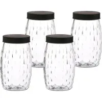 Urban Living voedsel keuken voorraadpot - 4x - bewaarpot - Mora - 2 Liter - glas - transparant/zwart - D13 x H22 cm - weckpotten