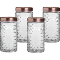 Urban Living Voorraadpot/bewaarpot Blair - 4x - 1.5L - glas - koperen deksel - D12 x H22 cm