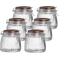 Urban Living Voorraadpot/bewaarpot - 10x - 1L - glas - met beugelsluiting - koperen deksel
