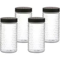 Urban Living Voorraadpot/bewaarpot Roma - 4x - 1.5L - glas - zwart - D12 x H22 cm