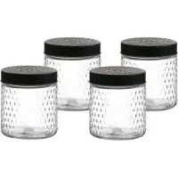 Urban Living Voorraadpot/bewaarpot Roma - 4x - 500 ml - glas - zwart - D12 x H12 cm