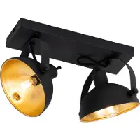 QAZQA Industriële plafondlamp zwart met goud 2-lichts verstelbaar - Magnax
