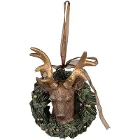 Clayre & Eef Kersthanger Hert 11 cm Groen Polyresin Kerstboomversiering Groen Kerstboomversiering