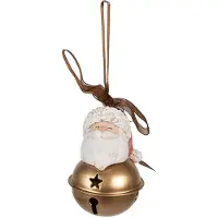 Clayre & Eef Kersthanger Kerstman 8 cm Wit Goudkleurig Polyresin Kerstboomversiering Wit Kerstboomversiering