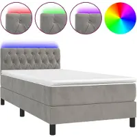 vidaXL Boxspringbed met matras en LED-verlichting, lichtgrijs, 90x200 cm, fluweel
