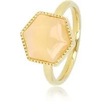 My Bendel - Goudkleurige Zeshoek Ring met Rose Quartz Edelsteen - met Luxe Cadeauverpakking | Sieraden Voor Dames | Maat 21.00 Mm / Maat 66