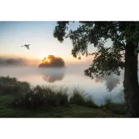 Consalnet Fotobehang - Bomen - Meer - Vogel - Zonsondergang - Vliesbehang - (208 x 146 cm)