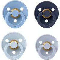 BIBS fopspeen 0-6 maand Set 4 stuks Petrol,Dark Denim,Baby Blue en Sky Blue Maat 1
