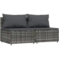 vidaXL Tuinmiddenbank met kussens 2 st poly rattan grijs