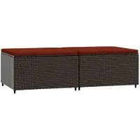 vidaXL Voetensteunen 2 st met kussens poly rattan bruin