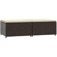 vidaXL Voetensteunen 2 st met kussens poly rattan bruin