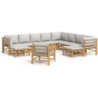 vidaXL 12-delige Loungeset met kussens bamboe lichtgrijs