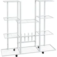vidaXL Bloemenstandaard met wielen 94,5x24,5x91,5 cm ijzer wit