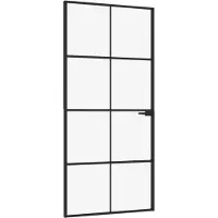vidaXL Binnendeur 93x201,5 cm gehard glas en aluminium smal zwart