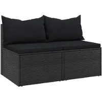 vidaXL Tuinmiddenbanken met kussens 2 st poly rattan zwart