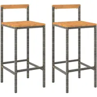 vidaXL Barkrukken 2 st poly rattan en massief acaciahout grijs