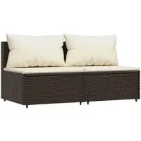 vidaXL Tuinmiddenbanken met kussens 2 st poly rattan bruin