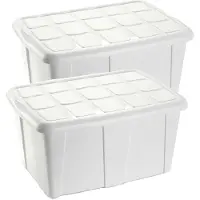 Forte Plastics Plasticforte Opslagbox met deksel - 2x - Wit - 60L - kunststof - 63 x 46 x 32 cm - Opbergbox