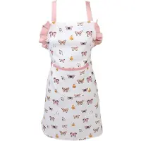 Clayre & Eef Keukenschort Kinderen 48x56 cm Beige Roze Katoen Vlinders BBQ Schort Beige BBQ Schort