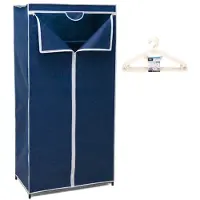 Gerimport Mobiele opvouwbare kledingkast blauw 75 x 46 x 160 cm incl. 10 witte kledinghangers - Campingkledingkasten