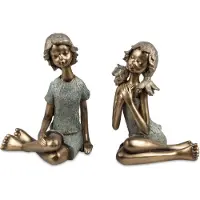 Boltze Beeld - Liefde - 2 set - 18x23x14cm - Polyresin - Kinderen - Goud - Bronz - Kunst