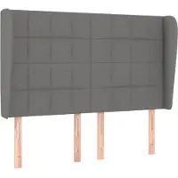 vidaXL Hoofdbord met randen 147x23x118/128 cm stof donkergrijs