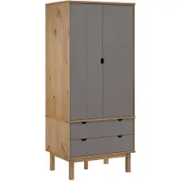 vidaXL Kledingkast OTTA, bruin en grijs, 76,5 x 53 x 172 cm, massief grenenhout