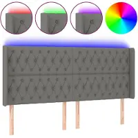 vidaXL Hoofdbord LED 183x16x118/128 cm stof donkergrijs