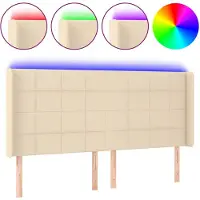 vidaXL Hoofdbord LED 183x16x118/128 cm stof crèmekleurig