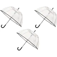 Merkloos 3x Transparante koepelparaplu 85 cm - doorzichtige paraplu - trouwparaplu - bruidsparaplu - stijlvol - plastic -