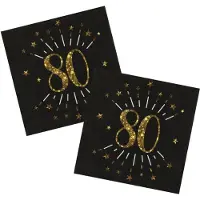 SANTEX Verjaardag feest servetten leeftijd - 20x - 80 jaar - goud - 33 x 33 cm - Feestservetten