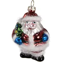 Clayre & Eef Kersthanger Kerstman 8 cm Rood Glas Kerstboomversiering Rood Kerstboomversiering