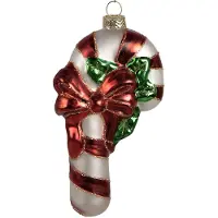 Clayre & Eef Kersthanger Zuurstok 13 cm Rood Wit Glas Kerstboomversiering Rood Kerstboomversiering