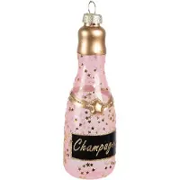 Clayre & Eef Kersthanger Fles 12 cm Roze Glas Kerstboomversiering Roze Kerstboomversiering