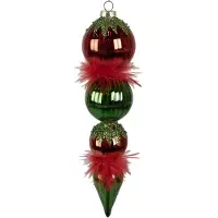 Clayre & Eef Kerstbal 23 cm Rood Groen Glas Kerstboomversiering Rood Kerstboomversiering