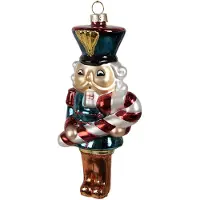 Clayre & Eef Kersthanger Notenkraker 15 cm Blauw Glas Kerstboomversiering Blauw Kerstboomversiering