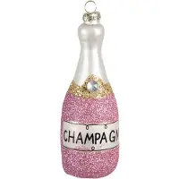 Clayre & Eef Kersthanger Fles 14 cm Roze Glas Kerstboomversiering Roze Kerstboomversiering