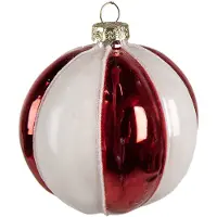 Clayre & Eef Kerstbal Ø 8 cm Rood Wit Glas Kerstboomversiering Rood Kerstboomversiering