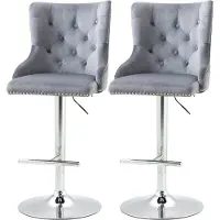 HOMCOM HOMdotCOM barkruk, kruk, set van 2 stuks, in hoogte verstelbaar, draaibare zitting, voetsteun, staal, grijs, 46 x 55 x 123 cm