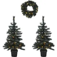 Wehkamp Home 2 verlichte kerstbomen en krans Fraser (h95 x Ø55 cm)