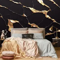 Consalnet Fotobehang - Vliesbehang - Marmer - Zwart - Goud - Patroon - (104 x 152,5) cm)