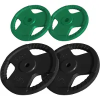Gorilla Sports Halterschijven set 2 x 5 + 2 x 10 kg Gripper Gietijzer Rubber Coating - 30 mm