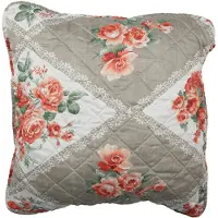 Clayre & Eef Kussenhoes 50x50 cm Grijs Roze Katoen Polyester Bloemen Sierkussenhoes Grijs Sierkussenhoes