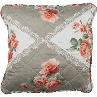 Clayre & Eef Kussenhoes 40x40 cm Grijs Roze Katoen Polyester Bloemen Sierkussenhoes Grijs Sierkussenhoes