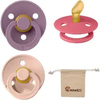 BIBS Dental fopspenen Anatomical 0-6 maanden- Set 3 stuks- Mauve, Coral, Blush- + Monkiezz speenzakje - orthodontisch- Anatomisch- Maat 1