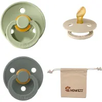 BIBS Dental fopspenen Anatomical 0-6 maanden- Set 3 stuks- Sage, Vanilla, Pine - + Monkiezz speenzakje - orthodontisch- Anatomisch- Maat 1